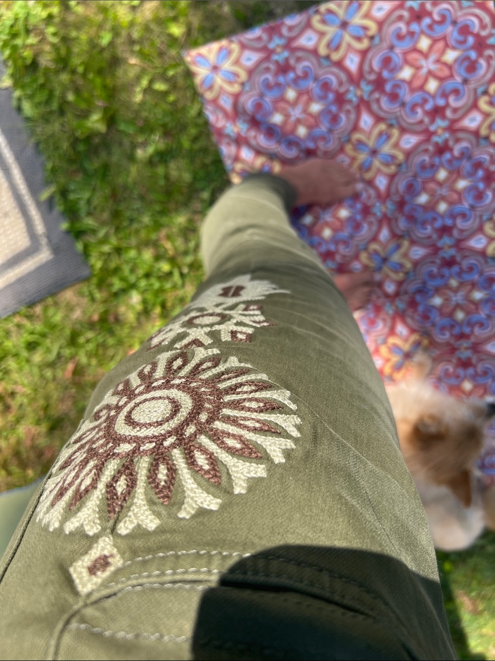 Miss Me Vintage Olive Embroidered Moto Jeans